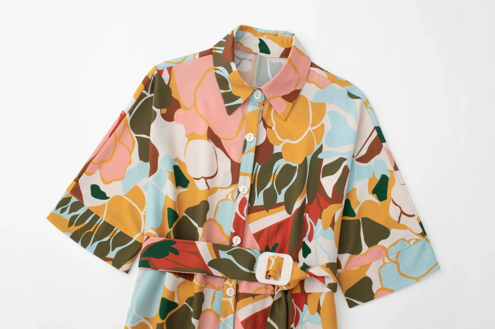 Fengxia Women Belted Shirt Dress